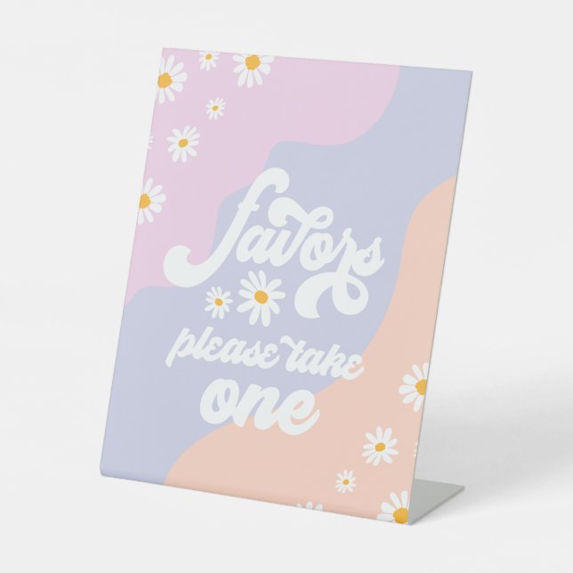 Groovy Birthday Party Boho Daisy Decorations Table Pedestal Sign (Front)