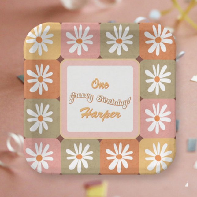 Groovy Birthday Retro Hippie 60s 70s Daisy Flowers Paper Plates (Creator Uploaded)