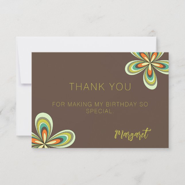 Groovy Birthday Thank you Retro 70s Hippie Flower  Card (Front)