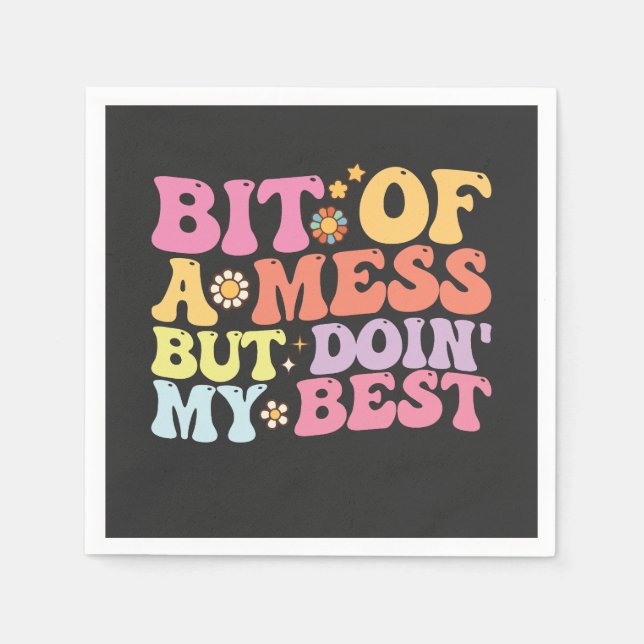 Groovy Bit Of A Mess But Doin' My Best Retro Napkins (Front)