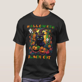 Groovy Black Cat Season Halloween pumpkin monster  T-Shirt