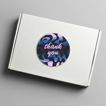 Groovy Black Navy Blue Lilac Pale Purple Thank You Classic Round Sticker by TabbyGun at Zazzle