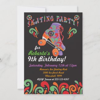 Groovy Black Roller Skating Party Invitations