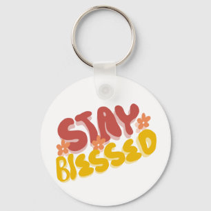 Groovy Blessed Hand Lettering Flower  Keychain