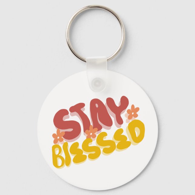 Groovy Blessed Hand Lettering Flower  Keychain (Front)