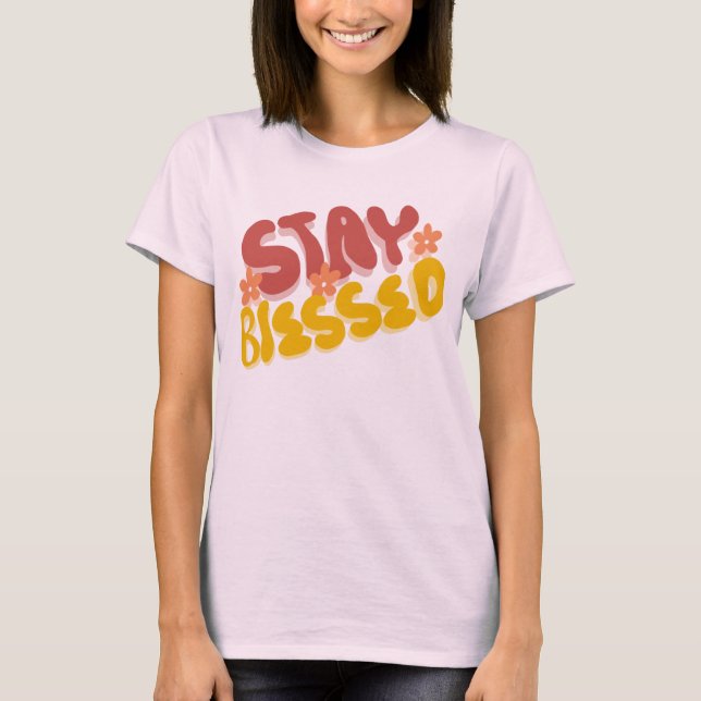 Groovy Blessed Hand Lettering Flower T-Shirt (Front)
