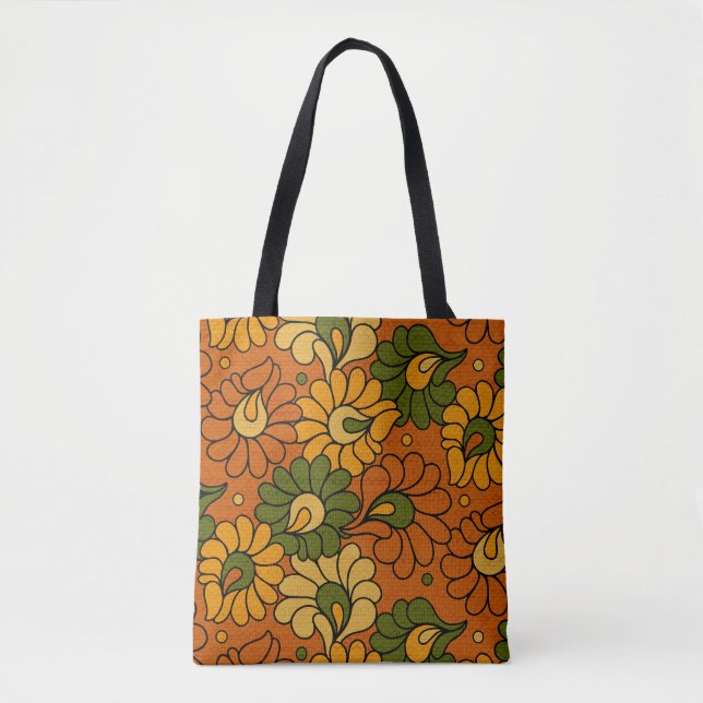 Groovy Bloom - Retro Floral 1970s Tote Bag (Front)