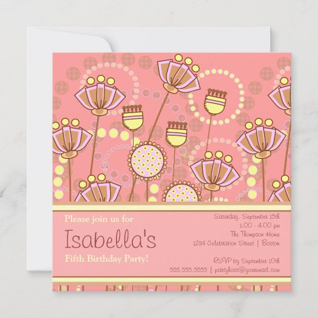 Groovy Blooms Girls Birthday Party Invitation (Front)