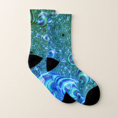 Groovy Blue and Green Spiraling Abstract Fractal Socks