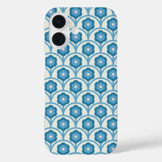 Groovy Blue and Pink Rainbow Flowers iPhone 16 Case