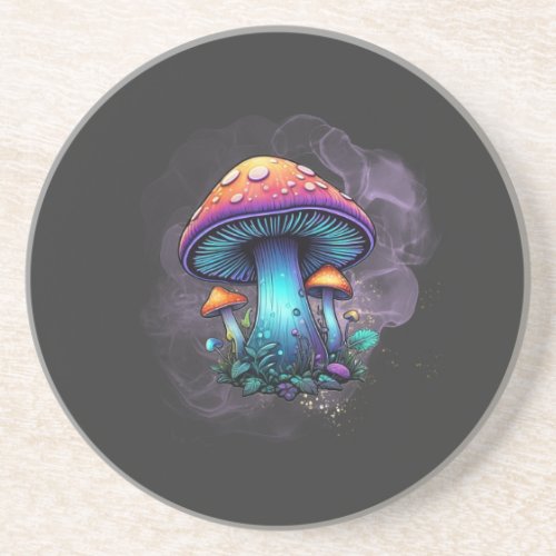 Groovy Blue and Purple Mushroom with Sparkly Mist Coaster