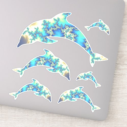 Groovy Blue and Yellow Fractal Dolphins Set Sticker