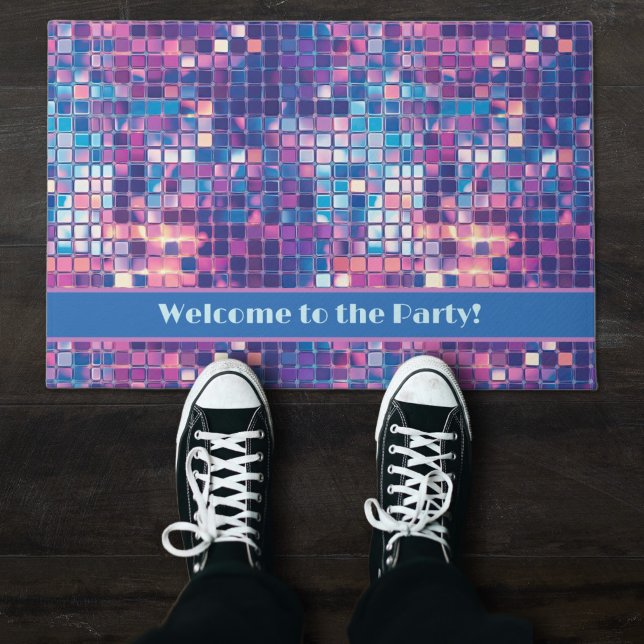 Groovy Blue & Purple Disco Ball Personalized Doormat (Groovy blue and purple disco ball personalized doormat)