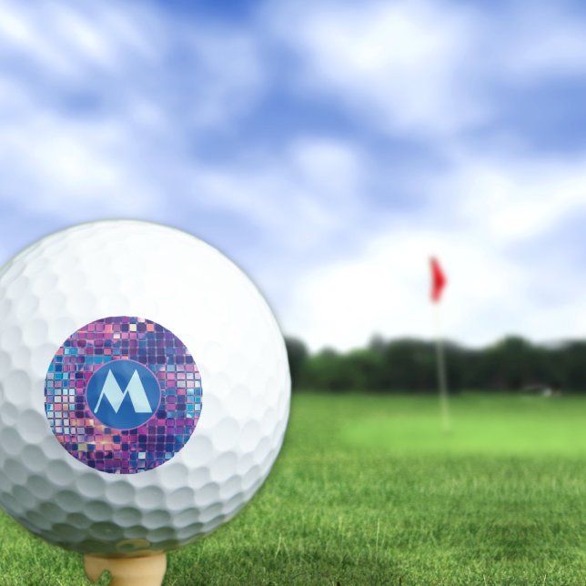 Groovy Blue & Purple Disco Ball Personalized Golf  (groovy blue and purple disco ball personalized monogram golf ball)