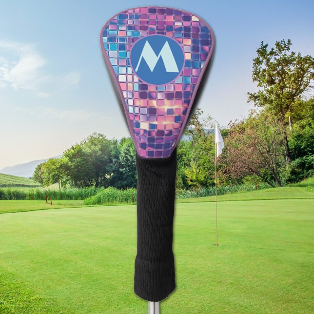 Groovy Blue & Purple Disco Ball Personalized Golf Head Cover (groovy blue and purple disco ball personalized monogram golf club driver cover)