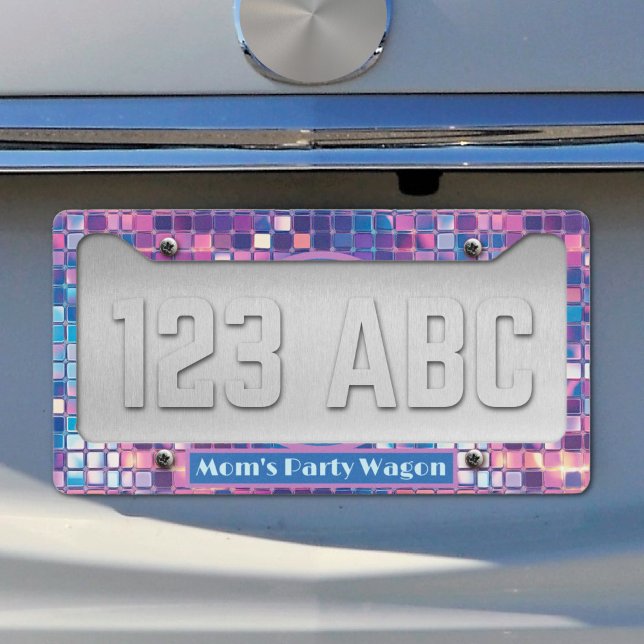 Groovy Blue & Purple Disco Ball Personalized License Plate Frame (Groovy blue and purple disco ball personalized license plate frame)