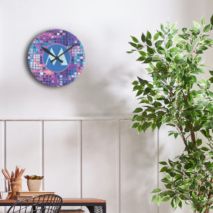 Groovy Blue & Purple Disco Ball Personalized Round Clock