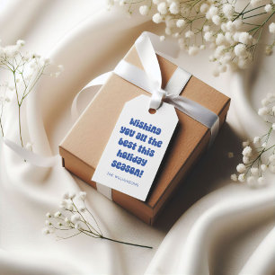 Groovy Blue Retro Typography Christmas Custom Gift Tags