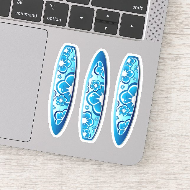 Groovy Blue Surfboards with a flower design Sticker (Detail)