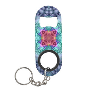 Groovy Blue   Vintage Fractal Kaleidoscope Keychain Bottle Opener