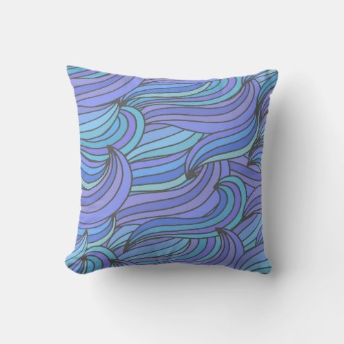Groovy Blue Waves Throw Pillow