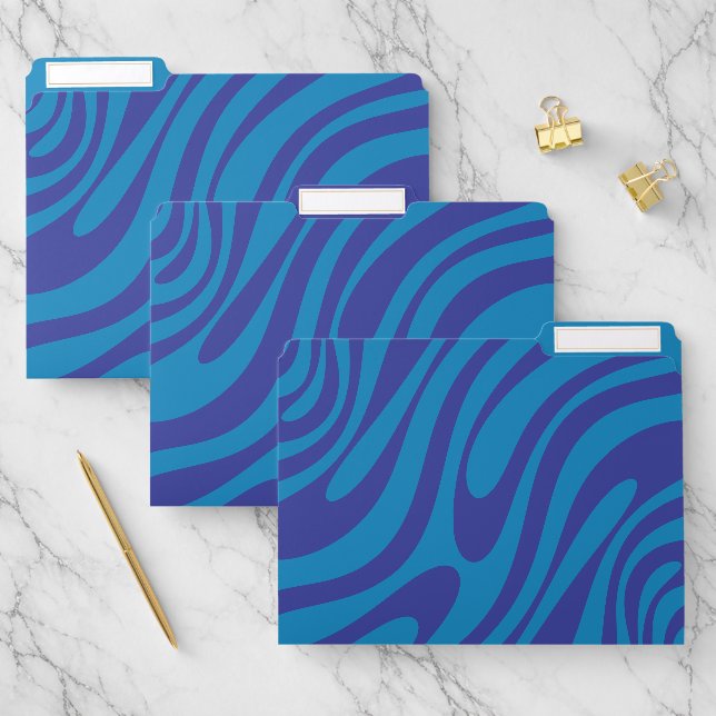 Groovy Blue Wavy Loops Abstract Pattern File Folder (Set)