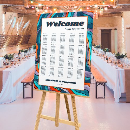 Groovy Blue Wedding Seating Chart Template Photo Foam Board