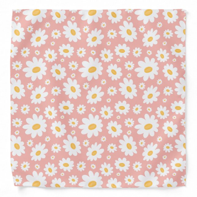 Groovy Blush Boho Daisy Floral Garden Pattern Bandana (Front)