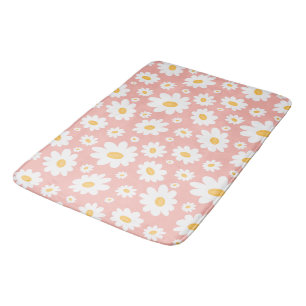 Groovy Blush Boho Daisy Floral Garden Pattern Bath Mat