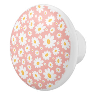 Groovy Blush Boho Daisy Floral Garden Pattern Ceramic Knob