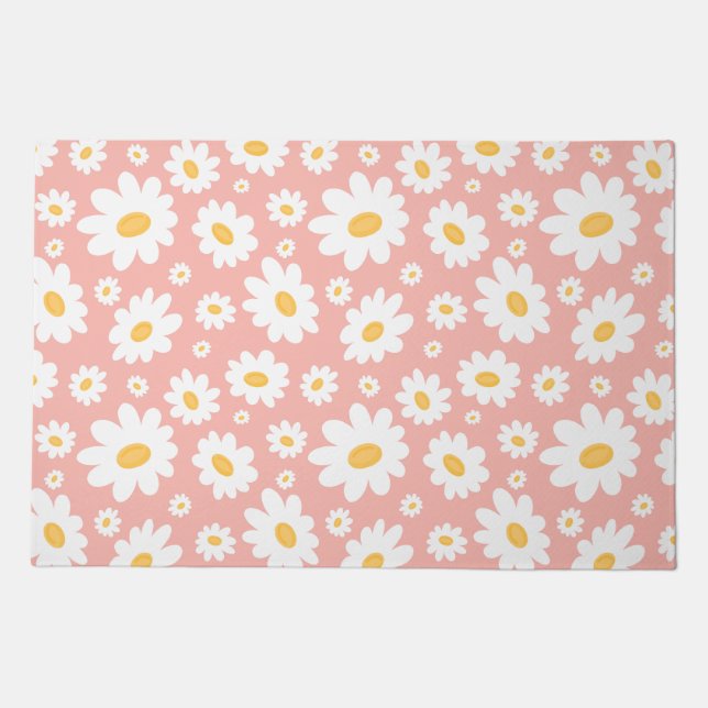 Groovy Blush Boho Daisy Floral Garden Pattern Doormat (Front)
