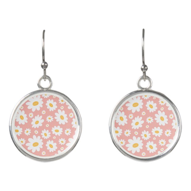 Groovy Blush Boho Daisy Floral Garden Pattern Earrings (Front)