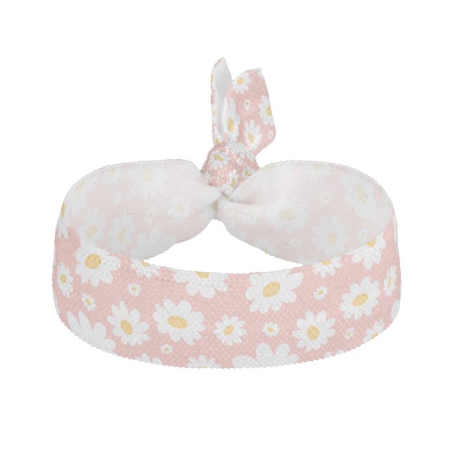 Groovy Blush Boho Daisy Floral Garden Pattern Elastic Hair Tie (Front)