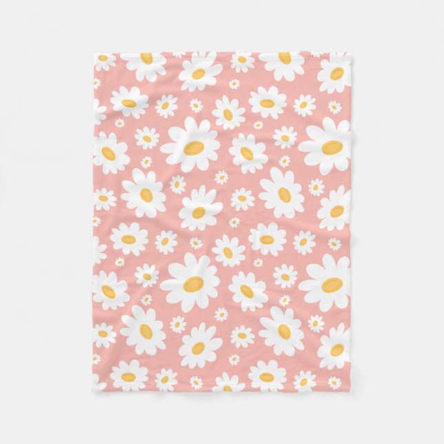 Groovy Blush Boho Daisy Floral Garden Pattern Fleece Blanket (Front)