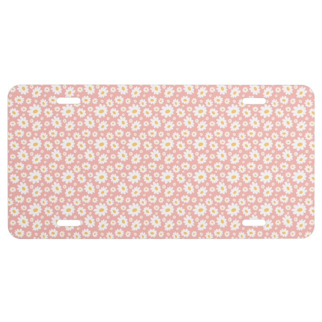 Groovy Blush Boho Daisy Floral Garden Pattern License Plate (Front)