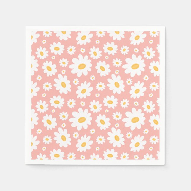 Groovy Blush Boho Daisy Floral Garden Pattern Napkins (Front)