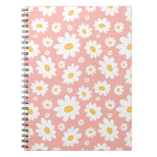Groovy Blush Boho Daisy Floral Garden Pattern Notebook