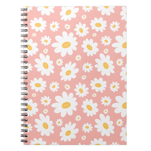 Groovy Blush Boho Daisy Floral Garden Pattern Notebook (Front)