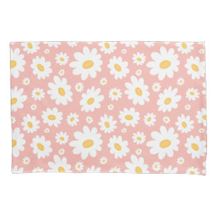 Groovy Blush Boho Daisy Floral Garden Pattern Pillow Case
