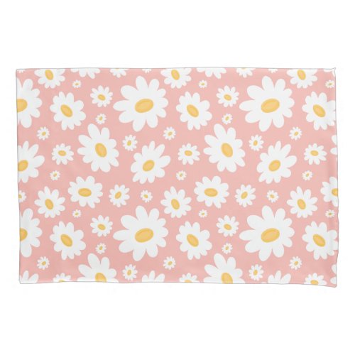 Groovy Blush Boho Daisy Floral Garden Pattern Pillow Case