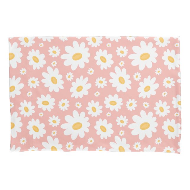 Groovy Blush Boho Daisy Floral Garden Pattern Pillow Case (Front)