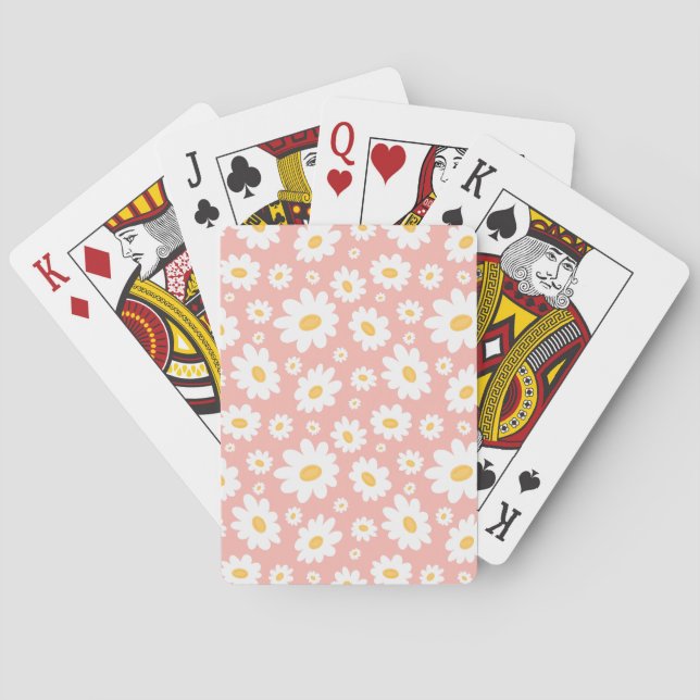 Groovy Blush Boho Daisy Floral Garden Pattern Poker Cards (Back)