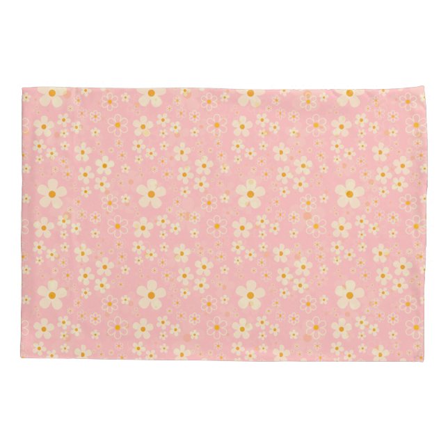 Groovy Blush Boho Daisy Floral Garden Pattern Wrap Pillow Case (Back)