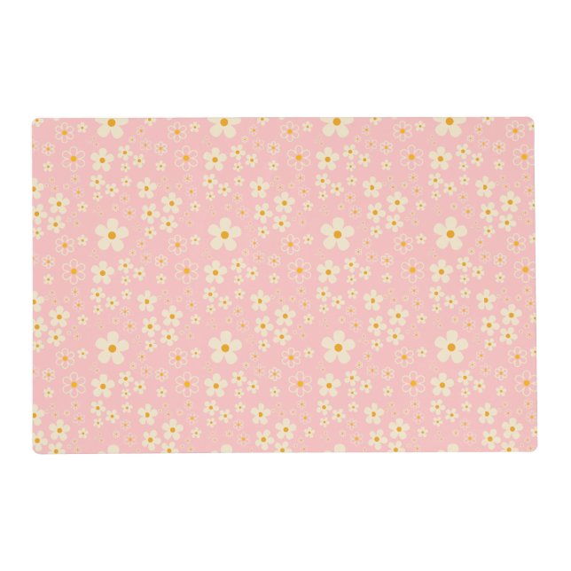 Groovy Blush Boho Daisy Floral Garden Pattern Wrap Placemat (Front)