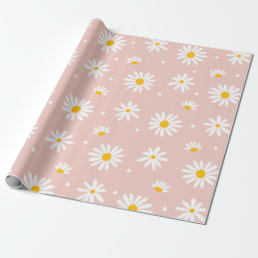 Groovy Blush Boho Daisy Floral Garden Pattern Wrapping Paper