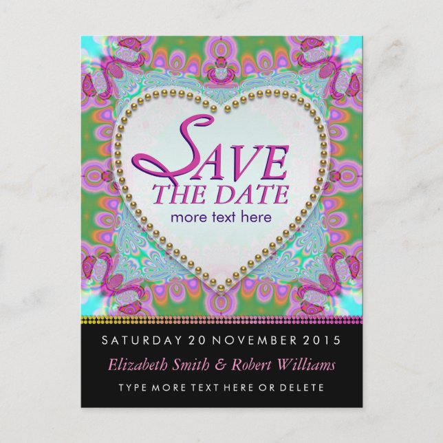 Groovy Bohemian Hippy Save the Date Black Postcard (Front)