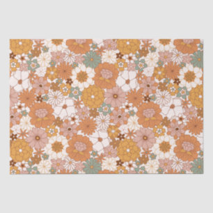 Groovy Boho 70s Flowers Pattern Tissue Paper
