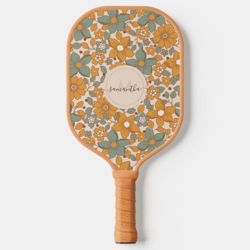 Groovy Boho 70s Retro Floral Cool Seventies Hippie Pickleball Paddle