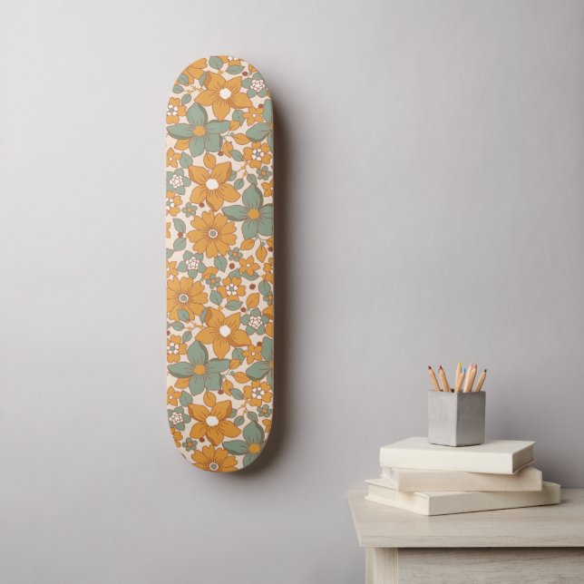 Groovy Boho 70s Retro Floral Cool Seventies Hippie Skateboard (Wall Art)