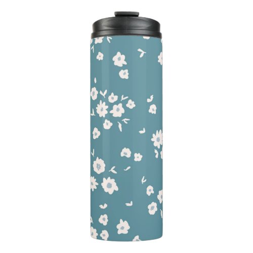 Groovy Boho Blue Flowers Floral Patterns Thermal Tumbler